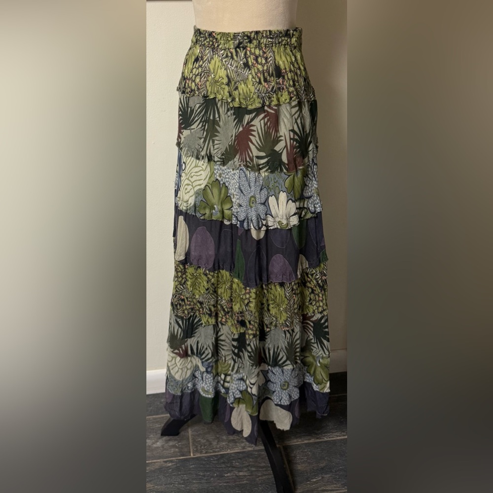 Allison Brittney Green and Blue Floral Maxi Skirt